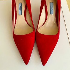 Fantastic Condition Red Prada Suede Pumps